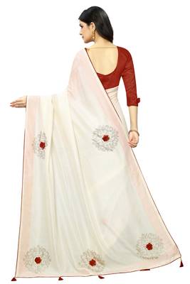 Off White Embroidered Silk Saree With Blouse 3