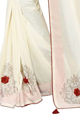 Off White Embroidered Silk Saree With Blouse 4