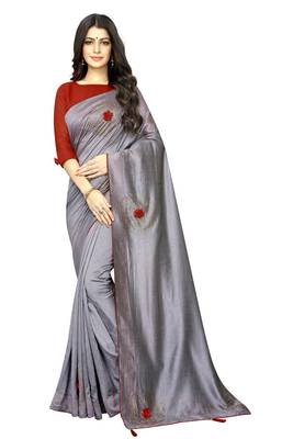 Grey Embroidered Silk Saree With Blouse 1