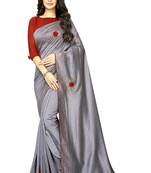 Grey Embroidered Silk Saree With Blouse