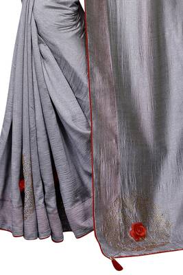 Grey Embroidered Silk Saree With Blouse 4