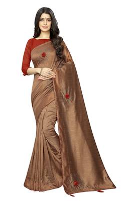 Brown Embroidered Silk Saree With Blouse 1