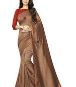 Brown Embroidered Silk Saree With Blouse