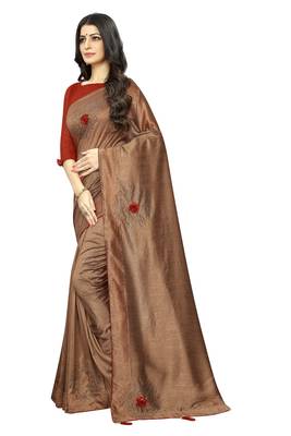 Brown Embroidered Silk Saree With Blouse 2