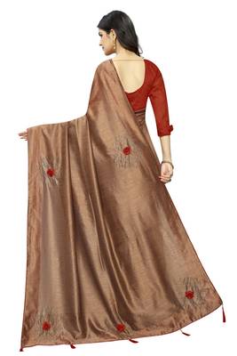 Brown Embroidered Silk Saree With Blouse 3