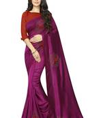 Purple Embroidered Silk Saree With Blouse