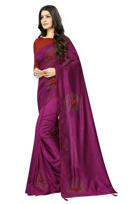 Purple Embroidered Silk Saree With Blouse 2
