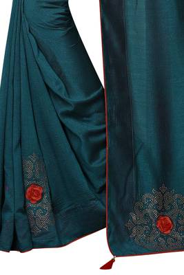 Teal Embroidered Silk Saree With Blouse 4