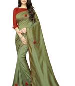 Green Embroidered Silk Saree With Blouse