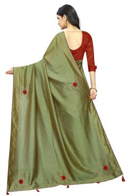 Green Embroidered Silk Saree With Blouse 3