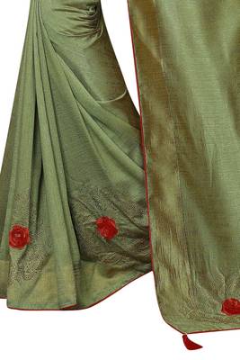 Green Embroidered Silk Saree With Blouse 4