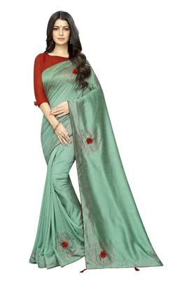 Sky Blue Embroidered Silk Saree With Blouse 1