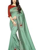 Sky Blue Embroidered Silk Saree With Blouse