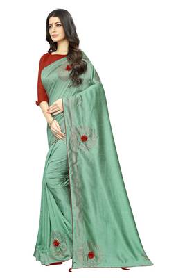 Sky Blue Embroidered Silk Saree With Blouse 2