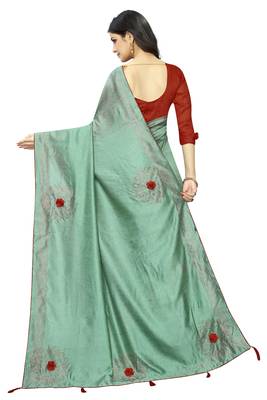 Sky Blue Embroidered Silk Saree With Blouse 3