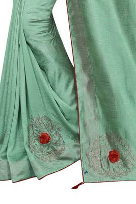 Sky Blue Embroidered Silk Saree With Blouse 4