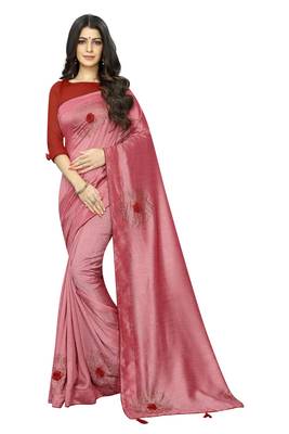 Pink Embroidered Silk Saree With Blouse 1