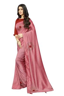 Pink Embroidered Silk Saree With Blouse 2