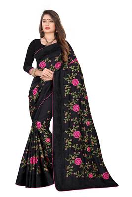 Black Embroidered Silk Saree With Blouse 1