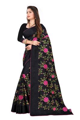 Black Embroidered Silk Saree With Blouse 2