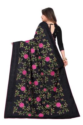 Black Embroidered Silk Saree With Blouse 3