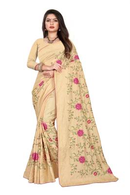 Beige Embroidered Silk Saree With Blouse 1