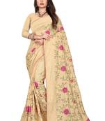 Beige Embroidered Silk Saree With Blouse