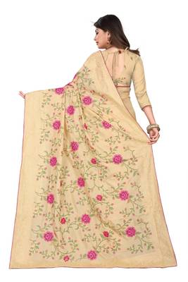 Beige Embroidered Silk Saree With Blouse 3