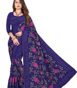 Navy Blue Embroidered Silk Saree With Blouse