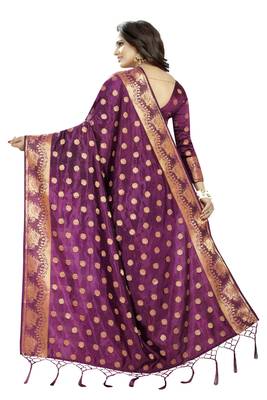 Wine Embroidered Banarasi Saree With Blouse 3