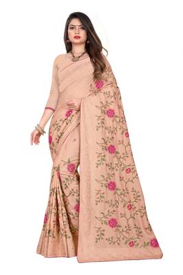 Peach Embroidered Silk Saree With Blouse 1