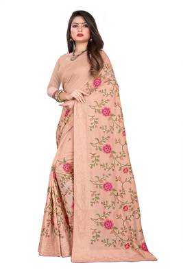 Peach Embroidered Silk Saree With Blouse 2