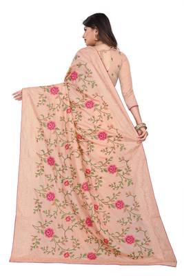 Peach Embroidered Silk Saree With Blouse 3