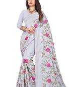 Grey Embroidered Silk Saree With Blouse