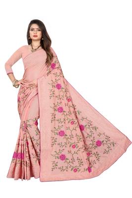 Pink Embroidered Silk Saree With Blouse 1