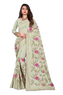 Green Embroidered Silk Saree With Blouse 1
