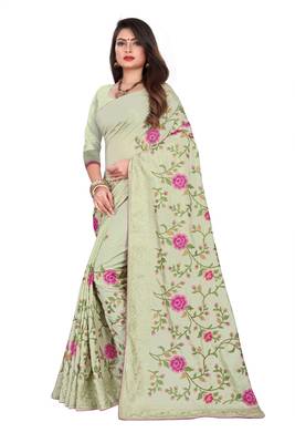 Green Embroidered Silk Saree With Blouse 2