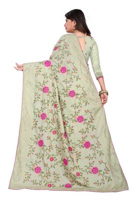 Green Embroidered Silk Saree With Blouse 3