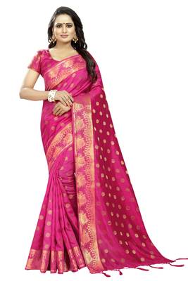 Magenta Embroidered Banarasi Saree With Blouse 1