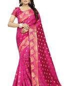 Magenta Embroidered Banarasi Saree With Blouse