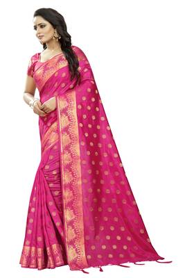 Magenta Embroidered Banarasi Saree With Blouse 2