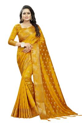 Mustard Embroidered Banarasi Saree With Blouse 1