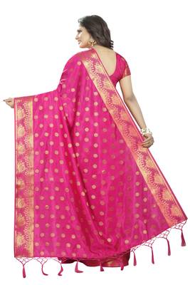 Magenta Embroidered Banarasi Saree With Blouse 3