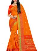 Orange Woven Cotton Silk Saree With Blouse