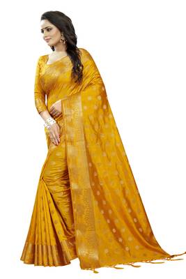 Mustard Embroidered Banarasi Saree With Blouse 2