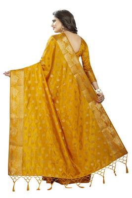 Mustard Embroidered Banarasi Saree With Blouse 3
