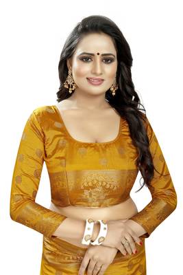 Mustard Embroidered Banarasi Saree With Blouse 4
