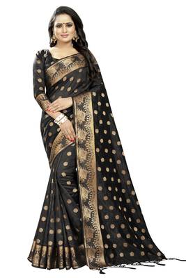 Black Embroidered Banarasi Saree With Blouse 1