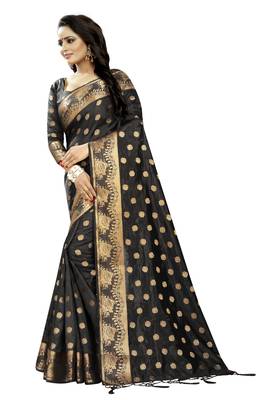 Black Embroidered Banarasi Saree With Blouse 2