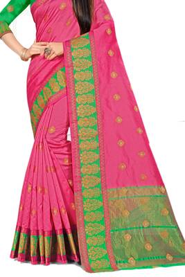 Pink Woven Cotton Silk Saree With Blouse 2